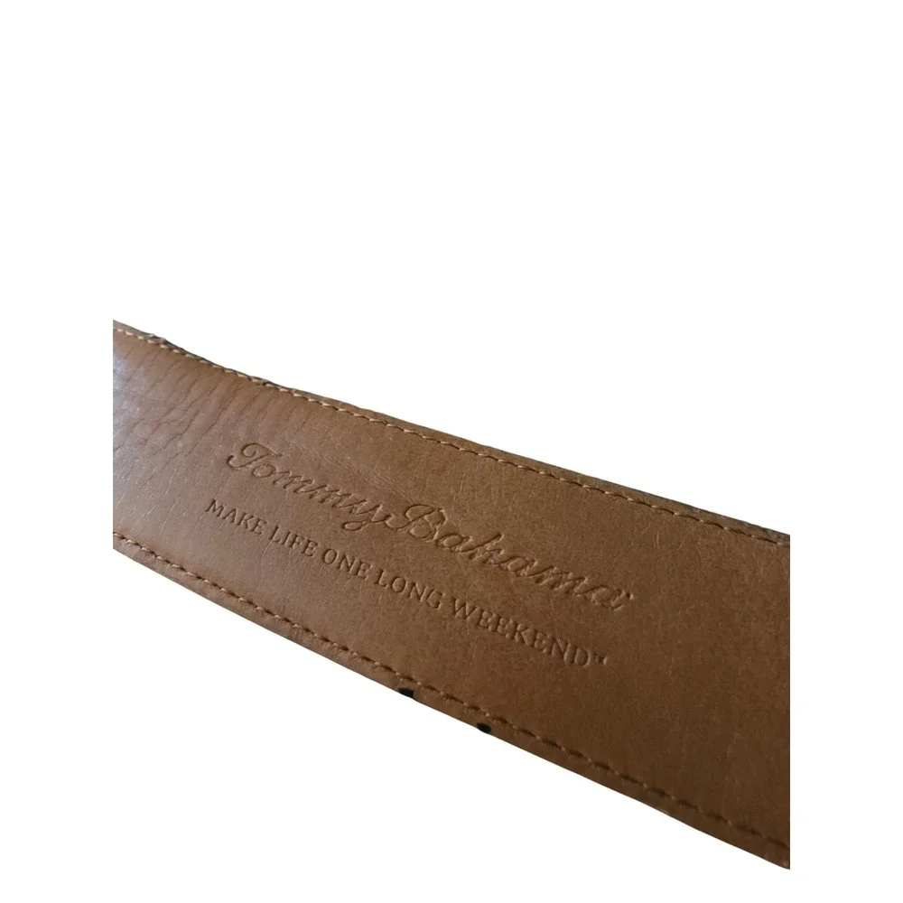 Tommy Bahama Mens Brown Leather Embossed Leaf Belt 90s Y2K Square Buckle 38-40 L